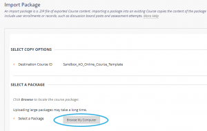 Import Package menu. Browse my computer button is circled