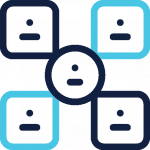 drawing of figures networking in a square with one in the middle